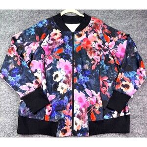 Rainbeau Curves Floral Bomber Jacket Size 18 20 Black Pink Blue Zip Front NWT